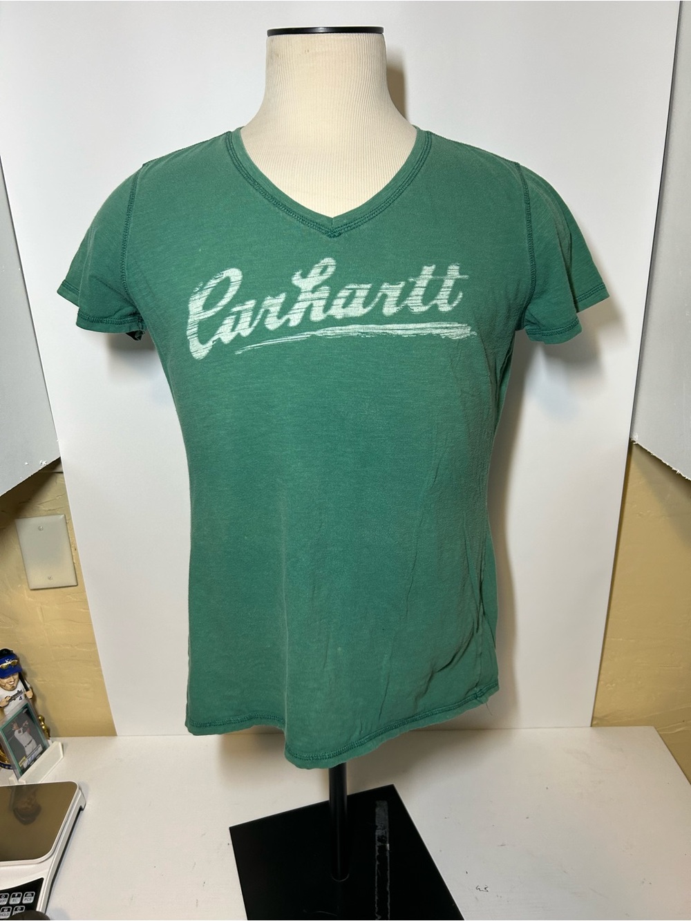 Carhartt Women's Forest Green V-Neck Script Logo Tee